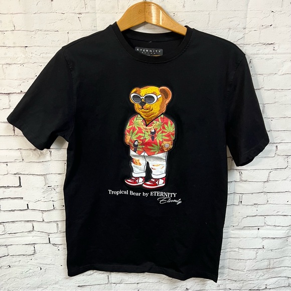 Eternity BC/AD 3D Tropical Bear Tee Shirt Black Men's Large - Picture 1 of 6
